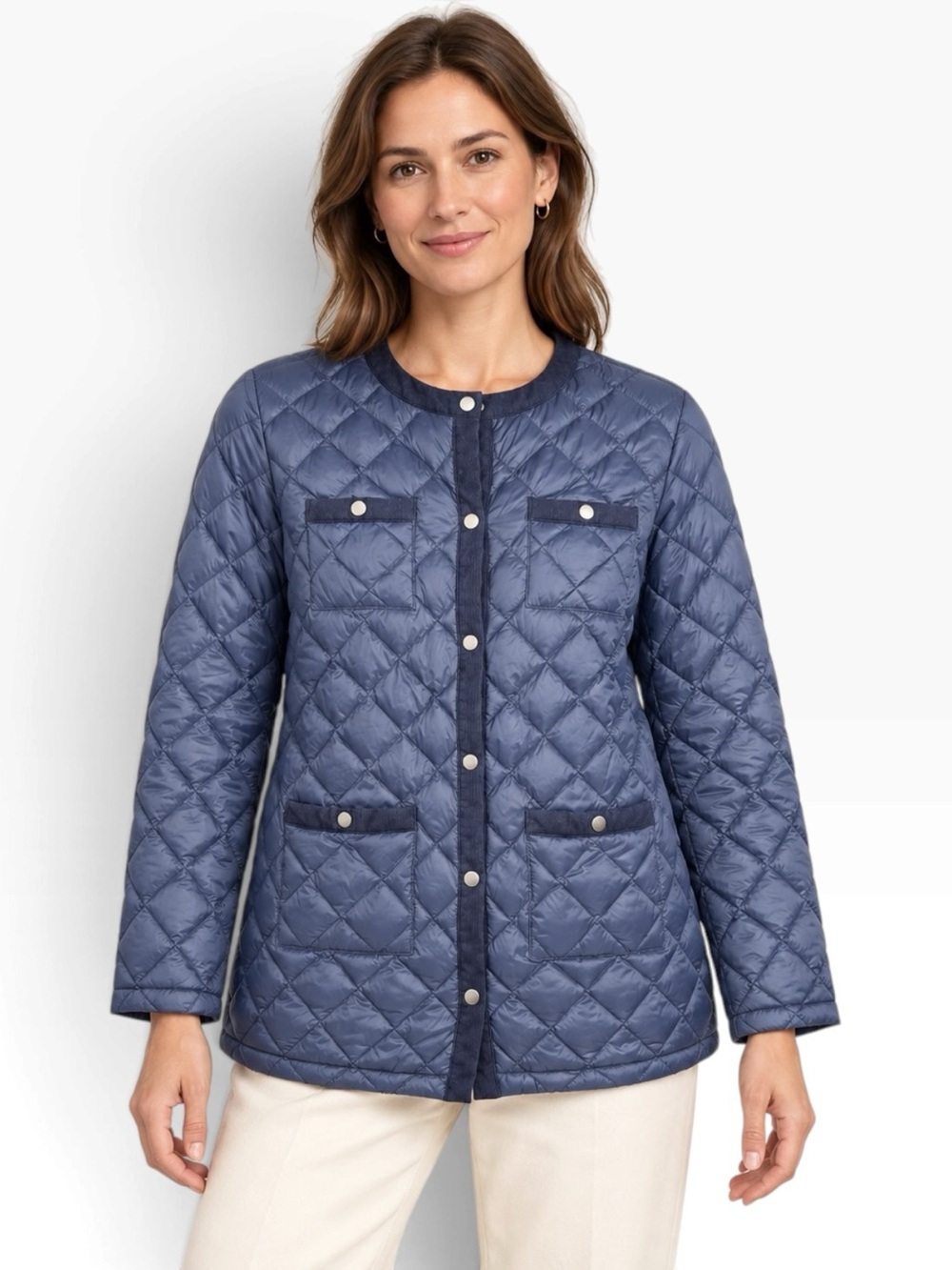 J. Jill Jacket Womens XL Petite Navy Blue Quilted Packable Down Lightweight Snap
